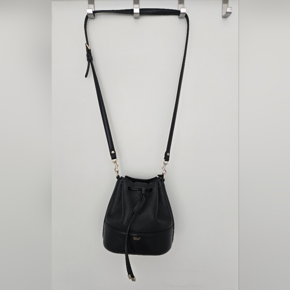 Oroton Mini Black Leather Bucket Bag